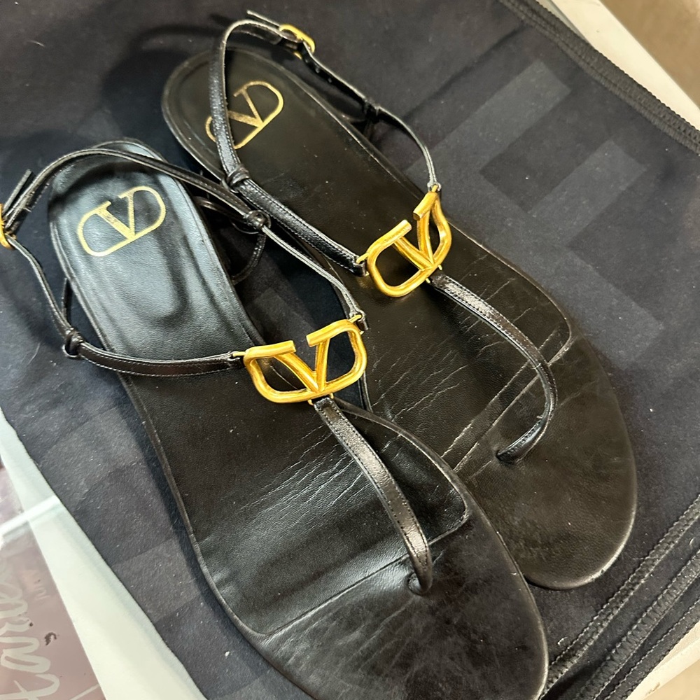 Valentino Black Sandals with Gold Buckles